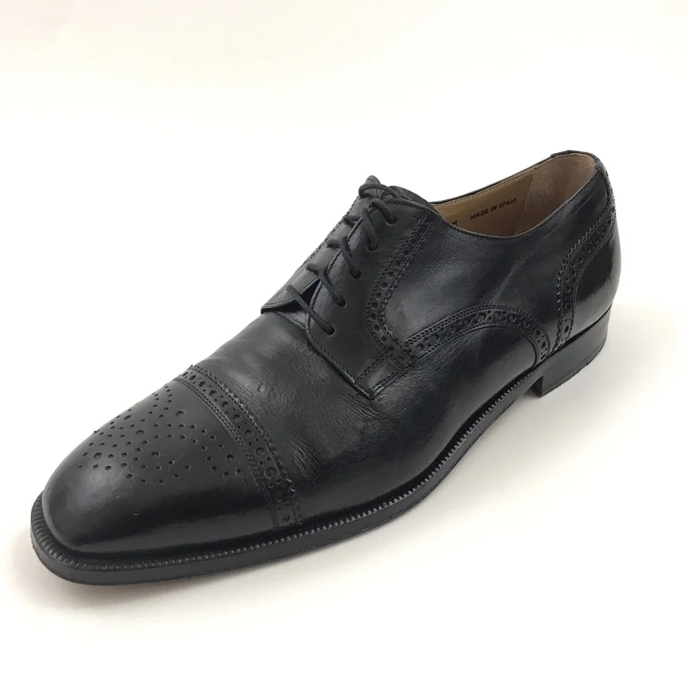 Mr Sid Designer Men Black Leather Dress Shoes Lace Up Brogue‎ Cap Toe Size 10